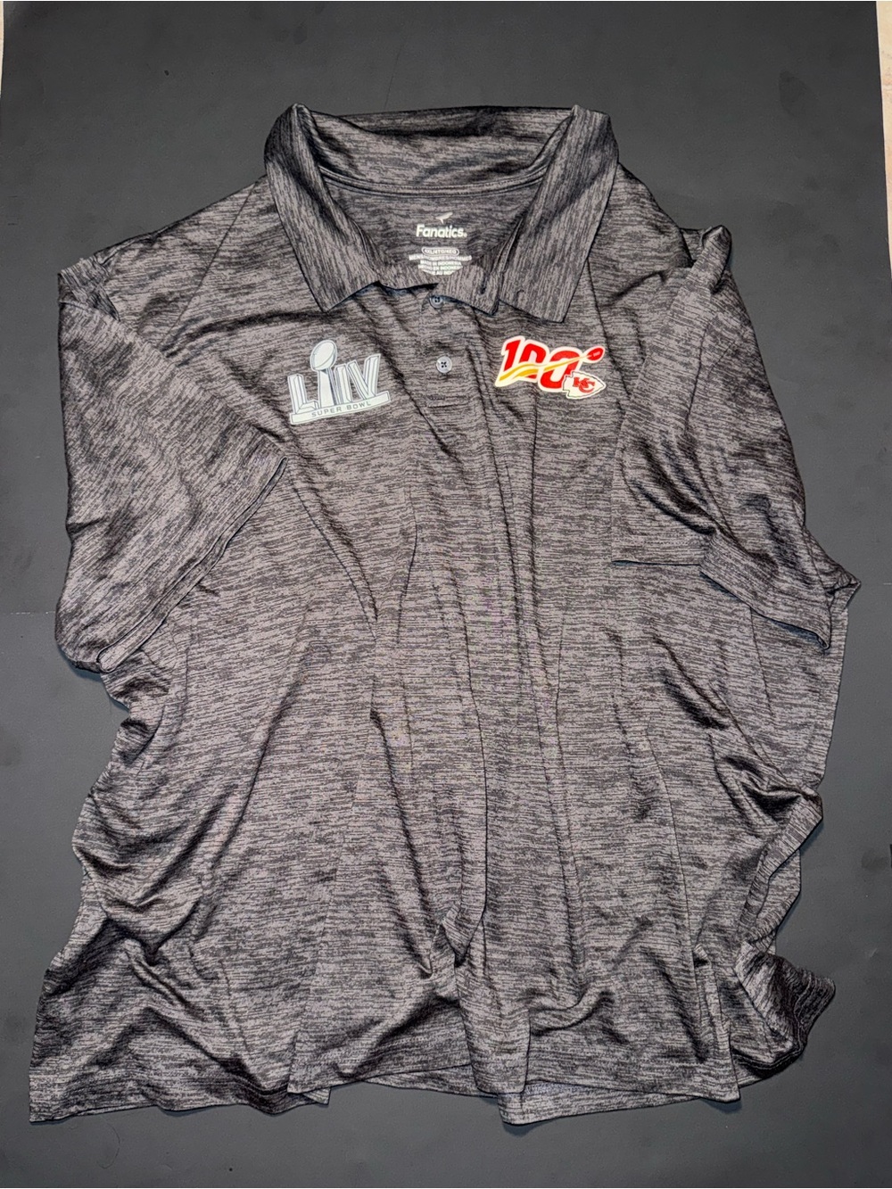 Fanatics Men's Heather Gray NFL 100 Polo with Super Bowl LIV Patch